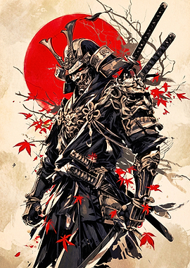 Samurai Warrior with Red Sun