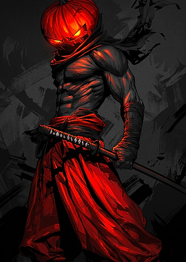 Pumpkin Head Samurai Warrior