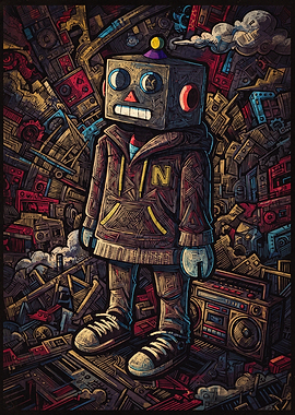 Urban Robot in Hoodie Street Art
