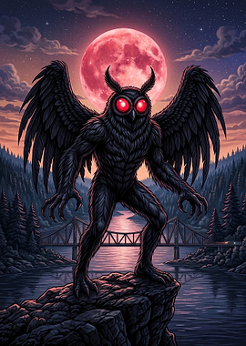 Mothman Standing Over Point Pleasant Bridge