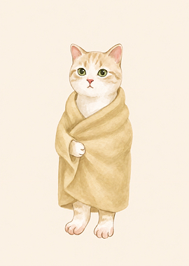 Cute Cat Wrapped in a Blanket