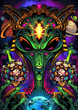Psychedelic Alien Overlord Cosmic Art