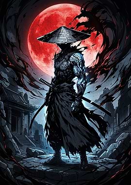 Ronin Samurai Under Red Moon