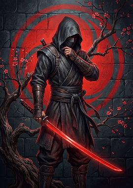 Stealthy Ninja with Glowing Red Katana