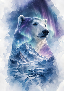 Northern Lights Polar Bear Aurora Art