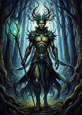 Mystical Forest Guardian with Staff