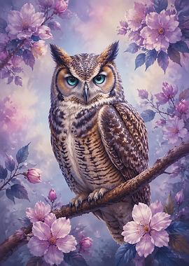 Great Horned Owl in Cherry Blossoms