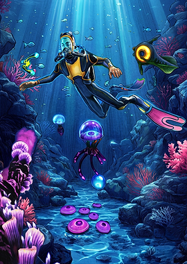 Subnautica Diver Exploring Alien Ocean