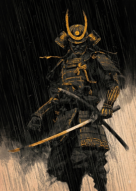 Samurai Warrior in the Rain