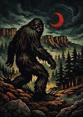 Bigfoot Under a Red Moon