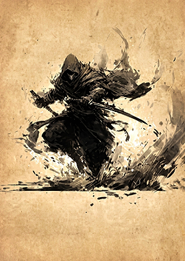 Ink Wash Style Ninja Warrior