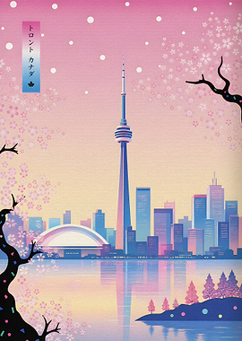 Toronto Skyline Cherry Blossom Art
