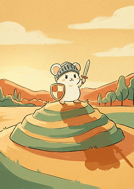 Cute Hamster Knight Standing on Hill