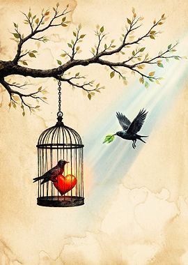 Bird in Cage with Heart