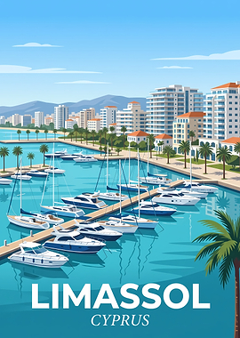Limassol Cyprus Marina Travel Poster