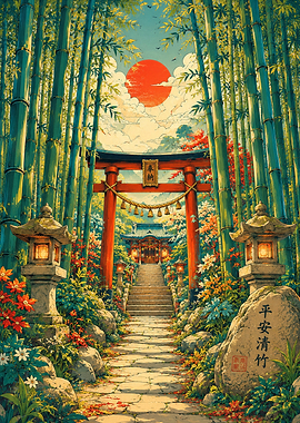 Japanese Bamboo Forest Temple Path