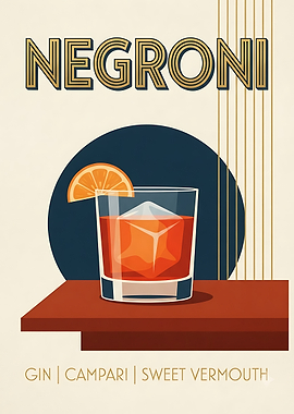 Vintage Style Negroni Cocktail Poster