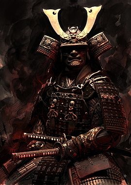 Intimidating Samurai Warrior in Traditional Armor