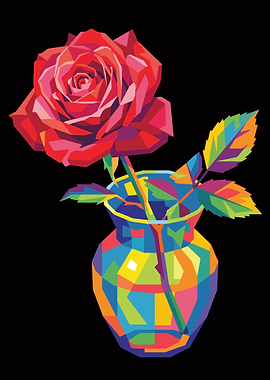 Colorful Pop Art Rose in Vase