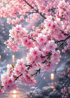 Beautiful Pink Cherry Blossom Branch
