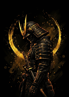 Golden Samurai Warrior Silhouette