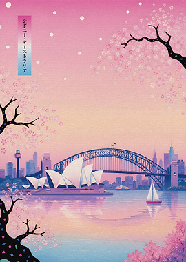 Sydney Harbor with Cherry Blossoms