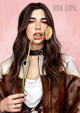 Dua Lipa Portrait with Flower