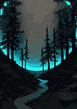 Ethereal Forest Under Glowing Moon