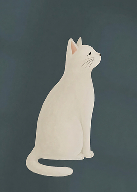 Minimalist White Cat Illustration