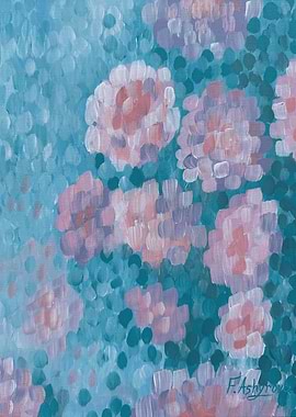 Impressionist Floral Painting in Teal