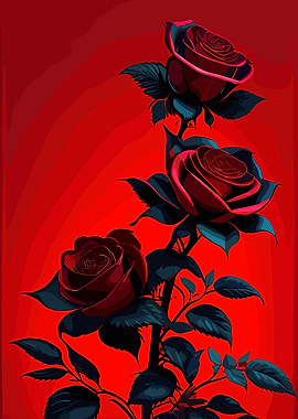 Three Dark Red Roses Illustration