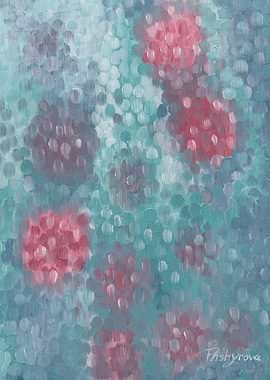 Abstract Pointillist Painting with Pink Clusters
