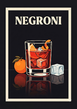 Negroni Cocktail Vintage Style Poster