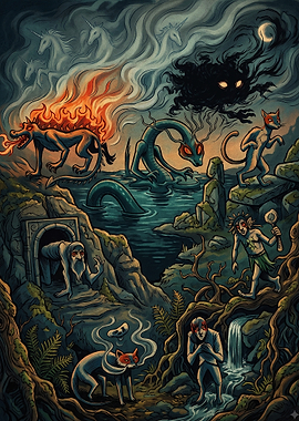 Dark Fantasy Mythical Creature Landscape