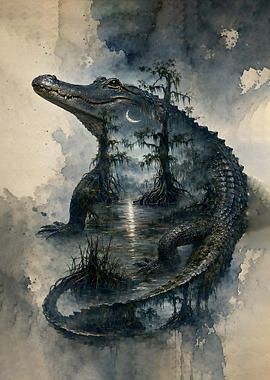 Mystic Swamp Alligator Moonlight Nature