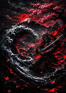 Dark Samurai with Red Moon