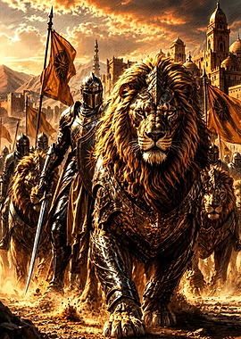 Armored Knight Leading Lion Army