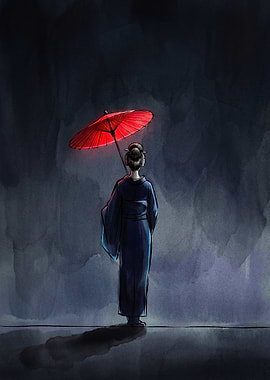 Geisha with Red Umbrella
