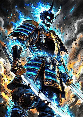 Blue Flame Oni Samurai Warrior