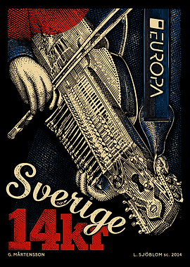 Swedish Nyckelharpa Postage Stamp Art