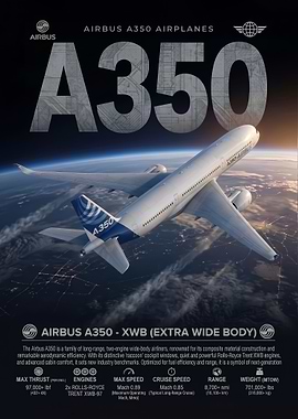 Airbus A350 XWB Technical Poster