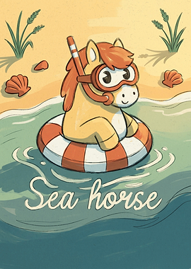 Cute Cartoon Sea Horse Illustration