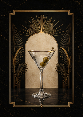 Art Deco Martini Cocktail Poster
