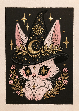 Whimsigoth Witch Rabbit with Golden Stars