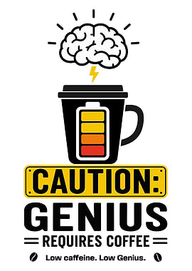 Caution Genius Requires Coffee Graphic