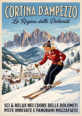 Vintage Cortina d'Ampezzo Ski Poster