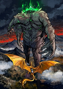 Dragon Confronting a Colossal Titan