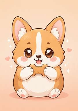 Cute Corgi Puppy Holding a Treat