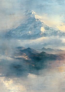 Ethereal Mountain Peak in Mist