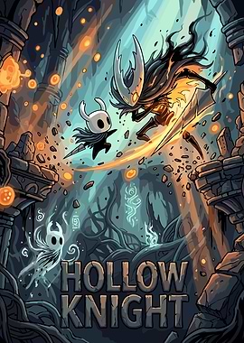 Hollow Knight Battle Scene Poster
